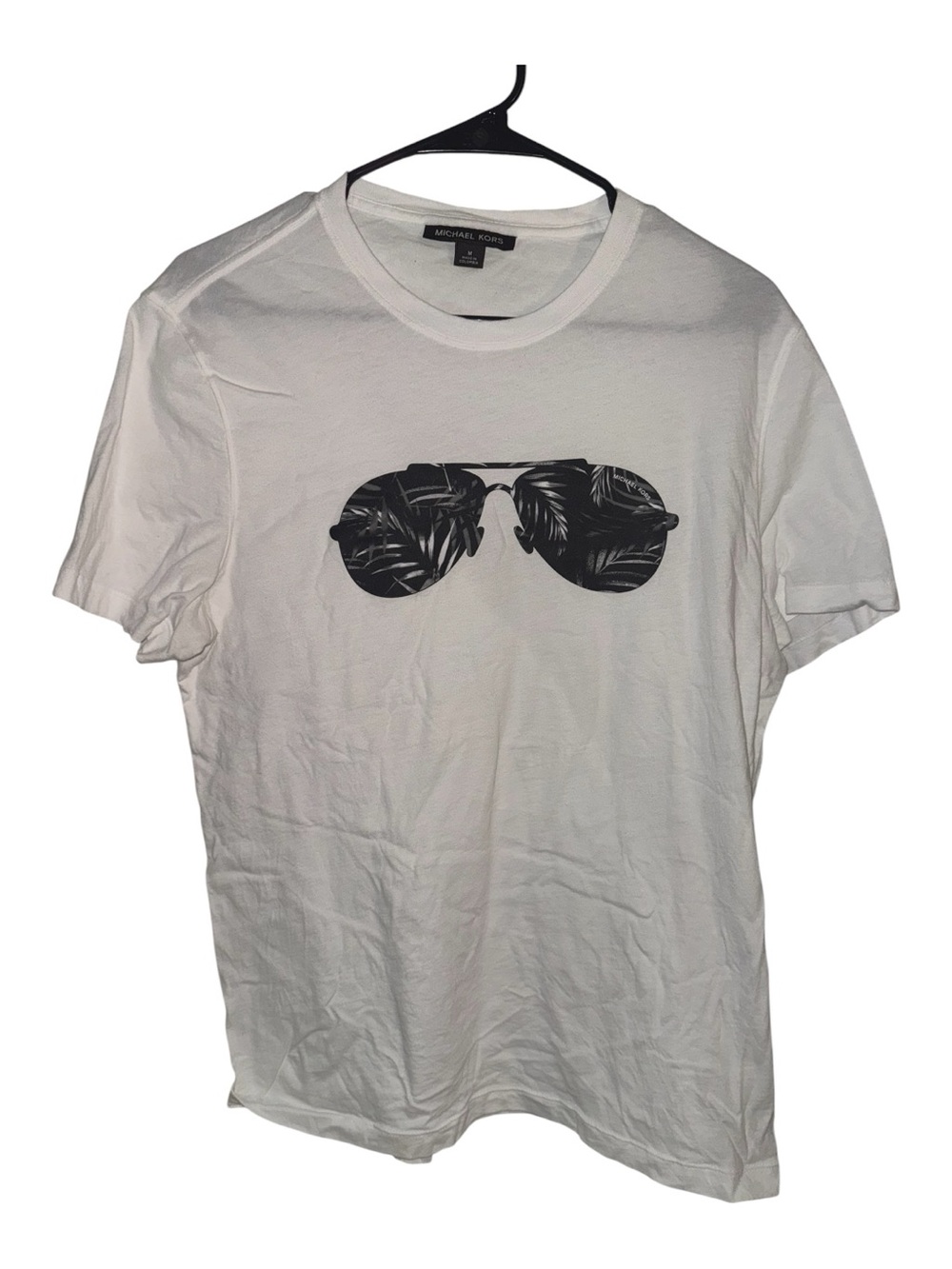 Michael Kors White Short Sleeve Tee with Black Sunglasses Graphic